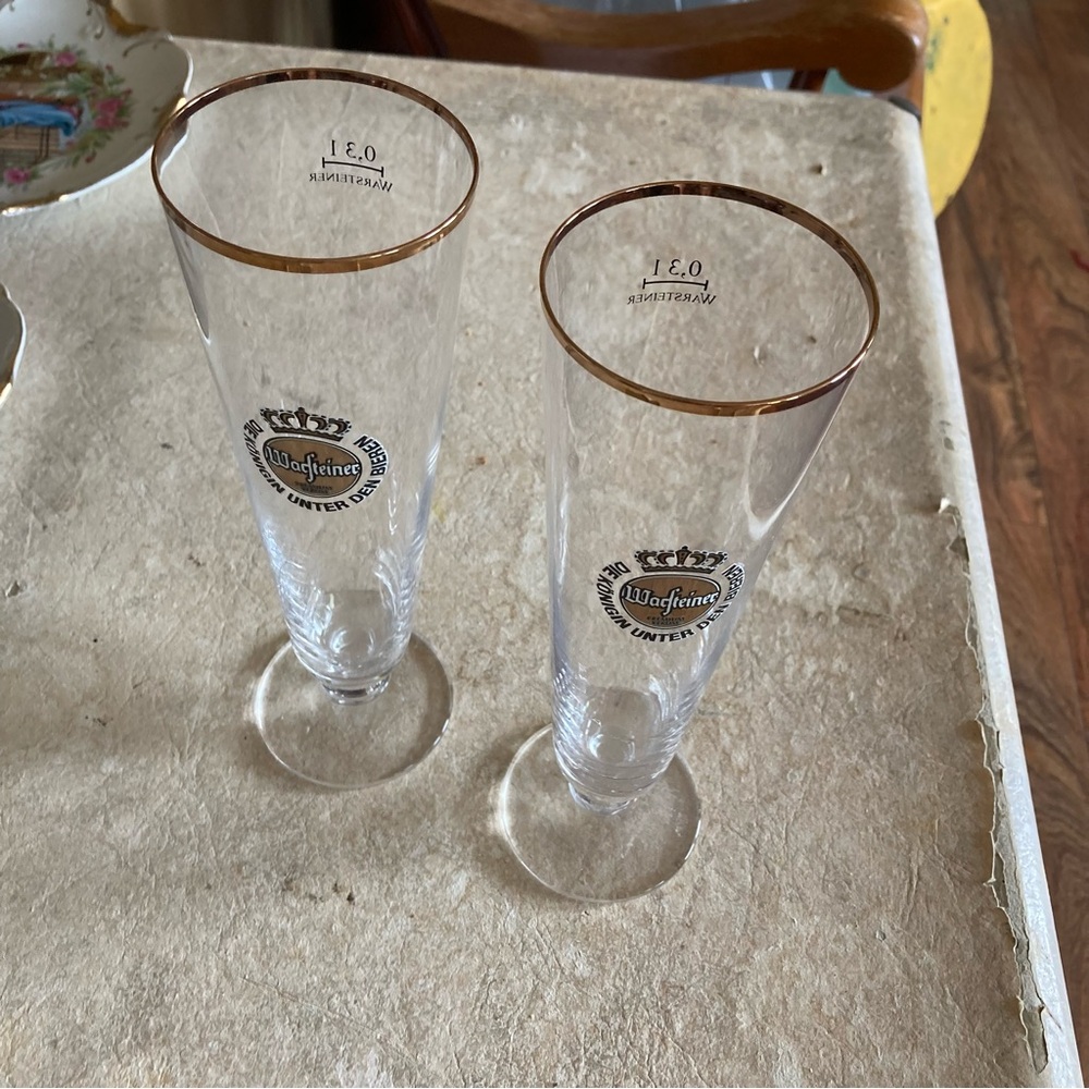 Two Warsteiner Twelve oz Beer Glasses